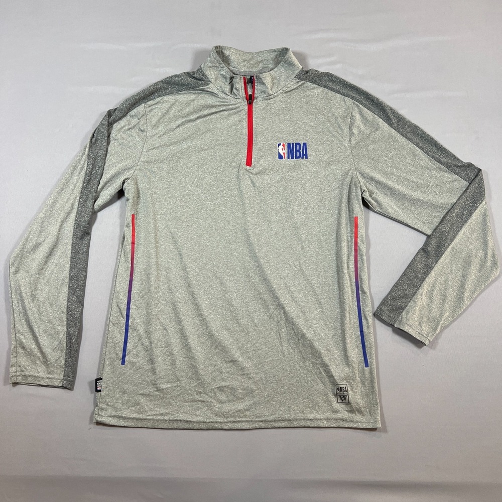 NBA Quarter Zip Shirt Mens Medium Heathered Gray Embroidered Logo Mock Neck
